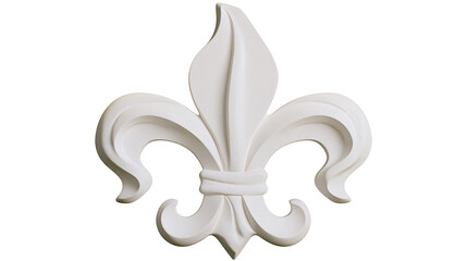 Ornate white fleur de lis emblem with intricate curves, isolated on transparent background © VSTOCK