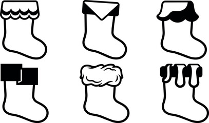 Fototapeta premium Black and white christmas stocking icons with varied cuff styles in flat design