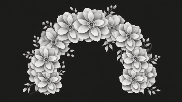 Elegant white floral wreath animation featuring blooming paper flowers arranged in a graceful arch for sophisticated wedding motion graphic designs