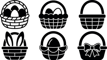 Fototapeta premium Six easter baskets with eggs bow and bunny ears