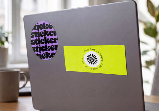 Sticker Mockup on Laptop Lid
