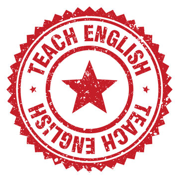 teach english red grunge round stamp. teach english stamp