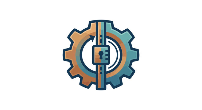 Colorful gear and lock symbol for security and industry.