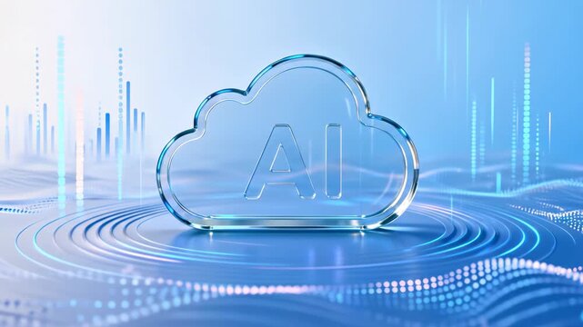 Glass Cloud Symbol Representing Artificial Intelligence Technology and Digital Data Infrastructure