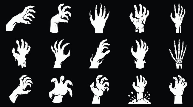 Spooky halloween vector bundle creepy hands zombie claws and skeleton bones for horror designs