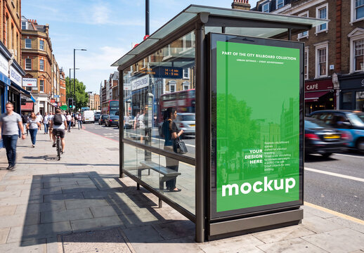 Bus Shelter Billboard Mockup for Street Advertising