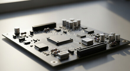 Fototapeta premium Electronic Circuit Board with Microchips and Components Close Up