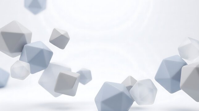 Minimalist 3D Geometric Background with Floating White and Grey Polyhedrons
 Abstract Clean Corporate Presentation Backdrop Featuring Floating Low Poly Shapes