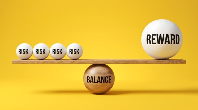 Balancing line of risk factors against huge reward on wooden scale