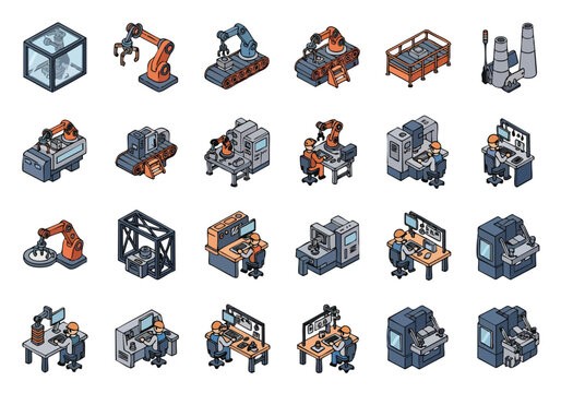 High-tech mode icon set on grid background