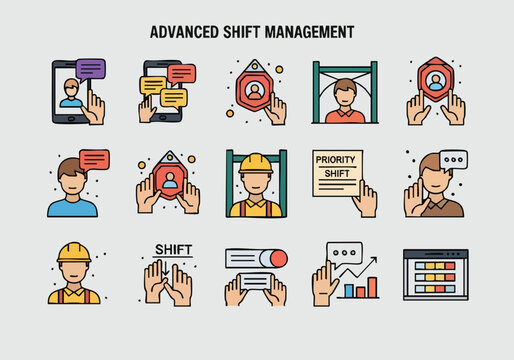 Icon set of grid elements with advanced shift