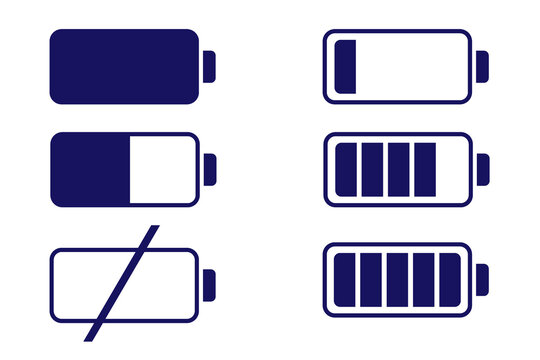 Minimal outline battery icon set with charging, full, low and empty battery indicators. Modern vector symbols for apps, UI, web, interface, mobile design. High-res PNG