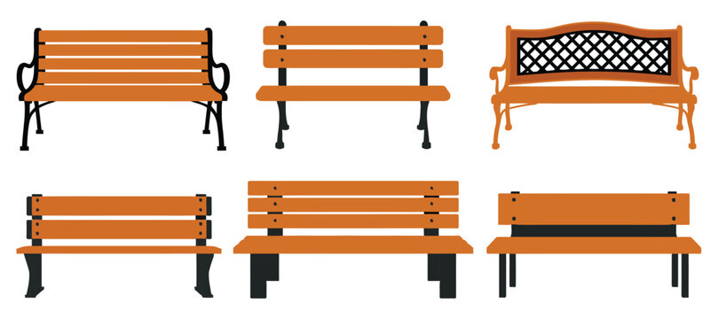 Bench and Wooden Table in Flat Vector Style, Featuring Outdoor Park Furniture Isolated for Landscape Design