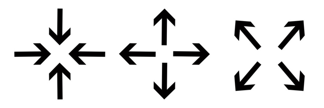 Set of vektor illustration maximize and minimize line arrows icon set , vector resizing, expanding arrow line icons on white background.