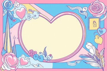 Fototapeta premium Ethereal spire surrounded by whimsical hearts and florals in a colorful greeting card design