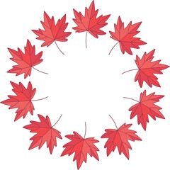 Fototapeta premium Autumn maple leaves wreath in round circle frame, seasonal abstract foliage vector illustration isolated background