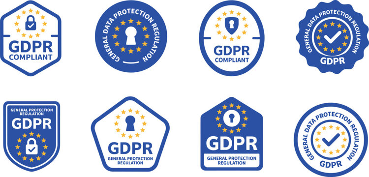 Gdpr compliant badges with lock and checkmark symbols on a white background vector illustrations general data protection regulation privacy security compliance policy