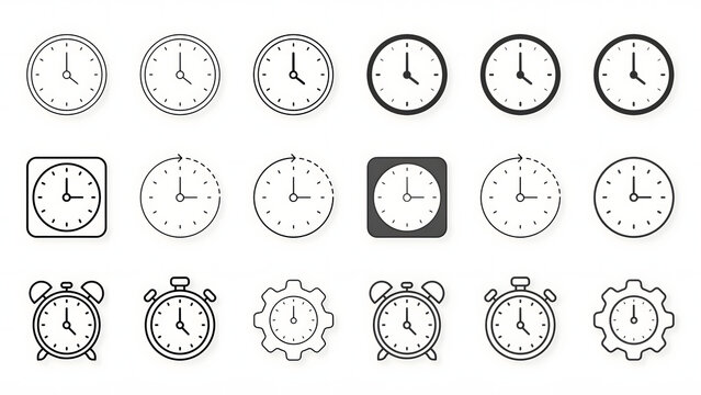 Clock and watch icons for time and schedule design, vector illustrations