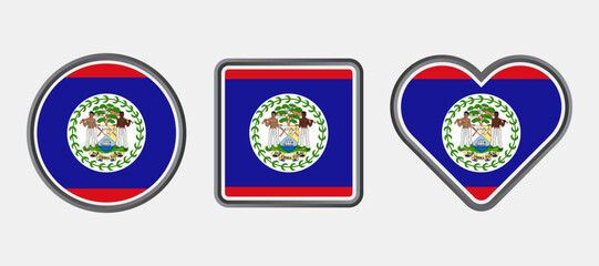 Naklejka premium A Circle, Square and Love of Belize National Flag Vector Icon with Silver Shiny Border Frame. High Quality Vector Icon Illustration