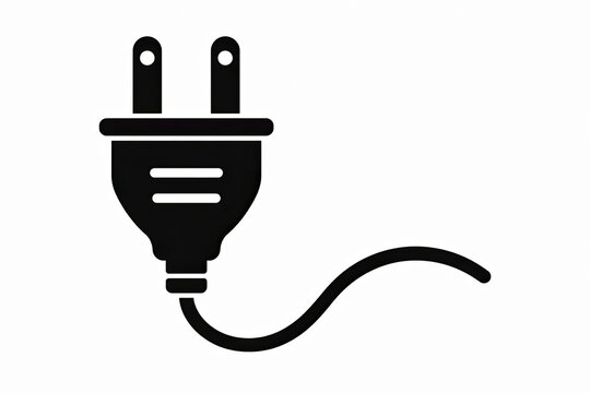 Black electrical power plug icon with cord on a simple background isolated on white background