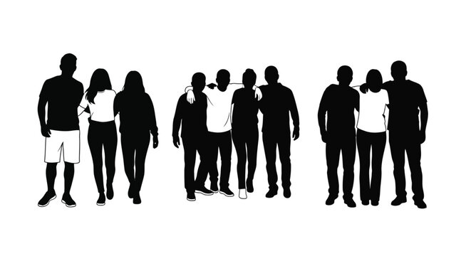 Group of Diverse People Standing Together in Silhouette.