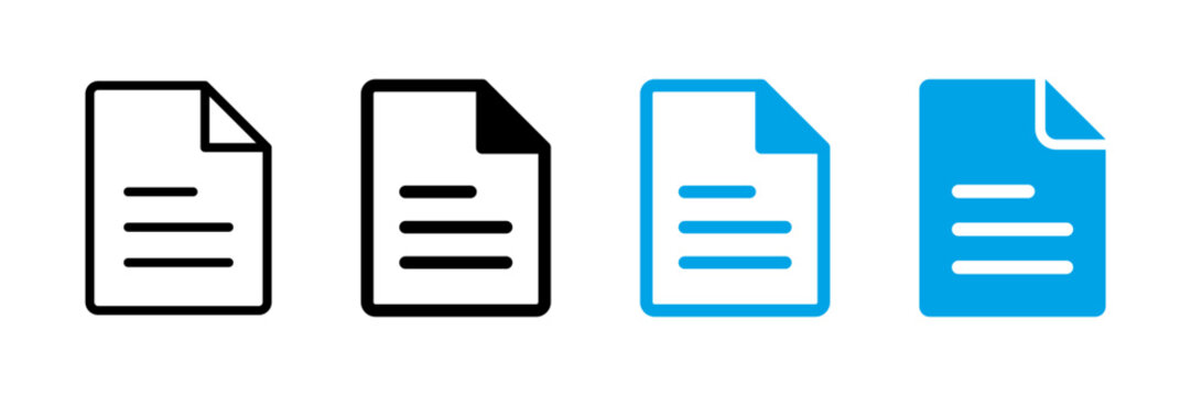 Document icon, Minimal style page of paper symbol representing doc file, report, note, information sign. Vector and Transparent PNG