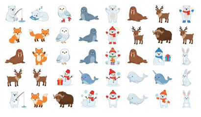 Adorable Polar Wildlife Character Pack with Cute Arctic Animals Flat Vector Collection © Joy