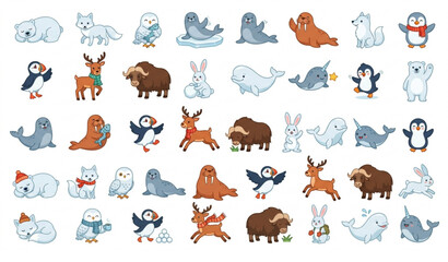 Cute Arctic Animal Cartoon Collection with Polar Wildlife Flat Vector Set © Joy