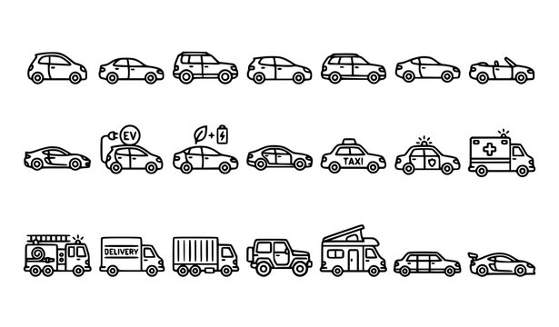 car, logo, vehicle, automobile, transport, automotive, sedan, suv, truck, van, electric, hybrid, sports, luxury, race, taxi, police, ambulance, flat, vector, icon, collection, branding, isolated, whit
