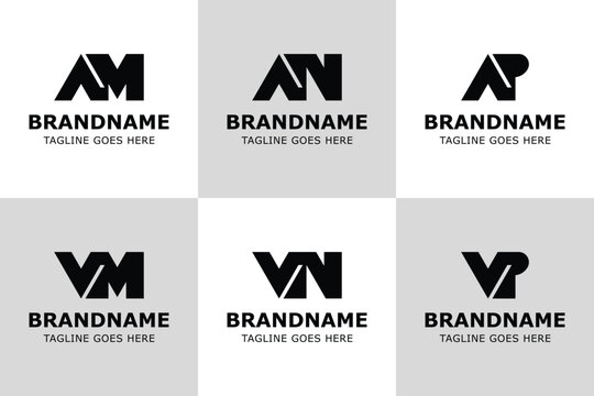 Letters AM AN AP VM VN VP Monogram Bold Logo, for MA NA PA MV NV PV Initials Brand