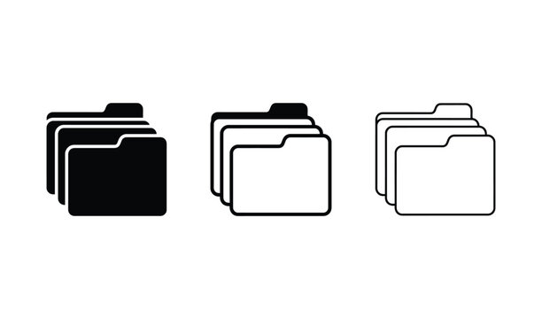 Minimalist black and white folder icons set in flat design style for organization and document management
