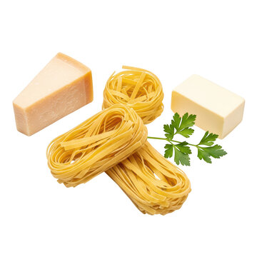 Freshly made pasta dough and shaped gnocchi with parsley garnish isolated on transparent background