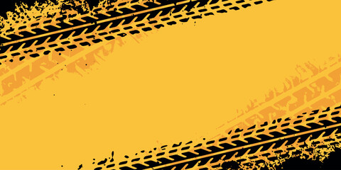 Abstract yellow background with tire skid marks and scratches with grunge effect. Modern design with tire texture for car racing, motocross, drift, rally, off-road event. Vector illustration EPS. 2 © siti lutvias