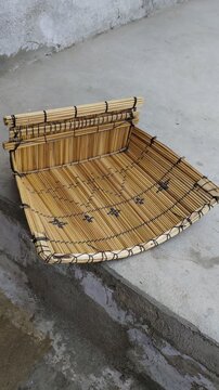 Traditional Handwoven Bamboo Winnowing Basket Closeup