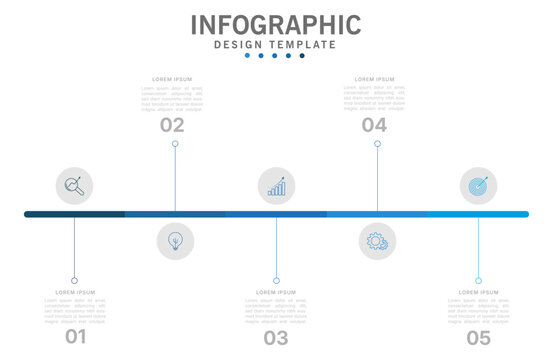 Modern business infographic timeline design template with five step process workflow and corporate presentation layout