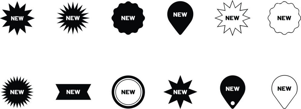 Black and white of stars and badges with new labels star badge star shape circular badge