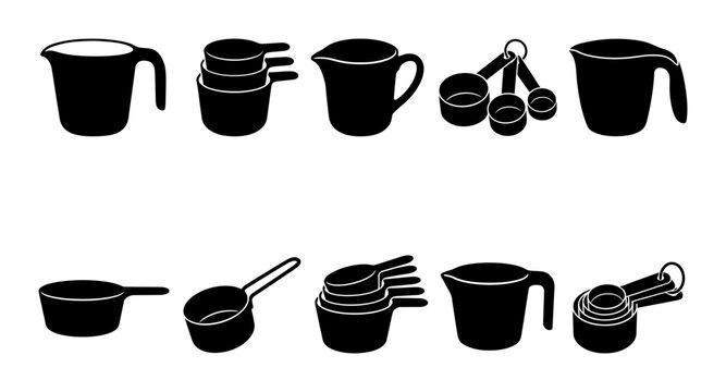 Kitchen Measuring Cup Silhouette Icon Set for Baking Cooking and Food Preparation