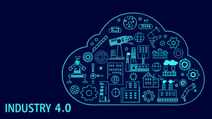 Industry 4 0 Cloud Illustration A Detailed Vector Depiction Of Automation And Connectivity computing factory © Sanjay