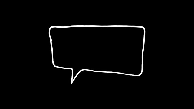 White, hand, drawn, rectangular, speech, bubble, animation, sketchy, chat, box, icon, on, black, background, minimalist, dialogue, bubble, for, video, editing, professional, motion, graphic.

