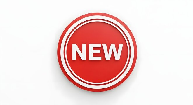 New button with bold white text on a red circular shape