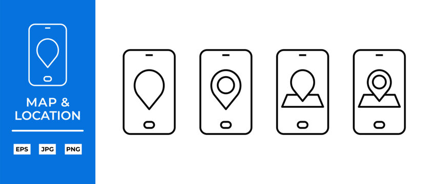 Maps on Devices Screen Vector Icon Set. Location, Navigation, GPS Symbols