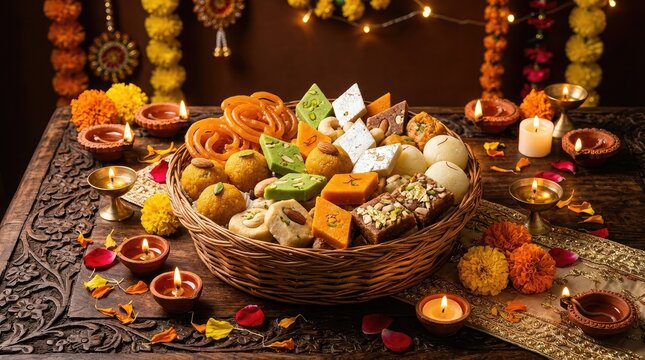 Diwali sweets arrangement festive indian mithai for celebration and gifting