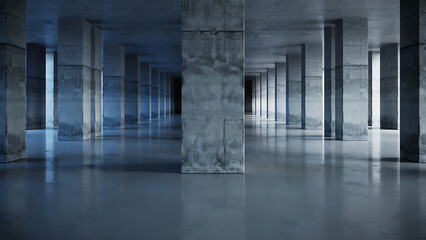 Fototapeta premium Empty underground concrete parking garage interior with pillars, parking lot