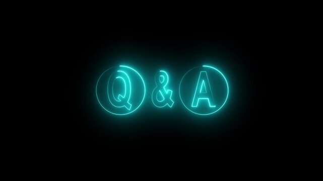 neon Q and A question and answer icon animation session on black background. Question and Answer the letters Q and A. Question and Answer icon animation. questions and answers concept Q and A design.