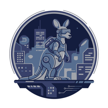 Robot kangaroo in futuristic setting standing.