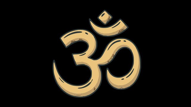 animated om symbol with line boiling effect and hand drawn whiteboard style loop video with transparent alpha channel background