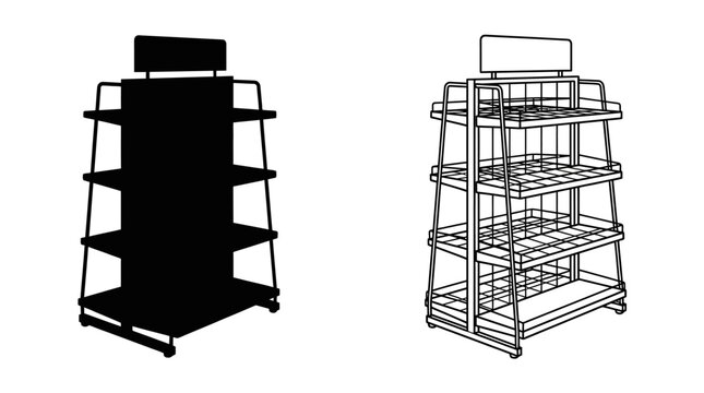 Wire Display Rack Silhouette On White Background Retail Merchandise Fixture