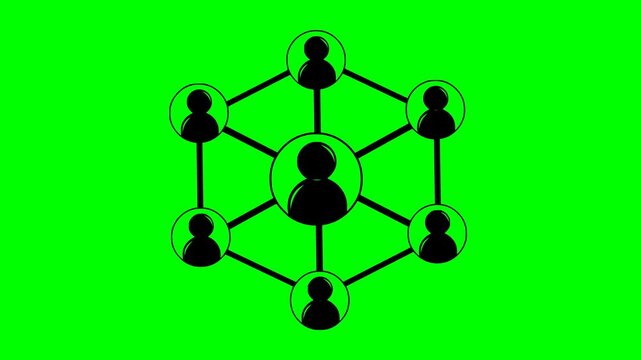 black social network and people connection icon animation isolated on green screen chroma key background for easy video editing keying