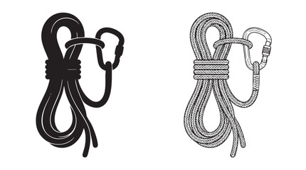 black silhouette with line art vector rope and carabiner climbing icon design © Shamsul