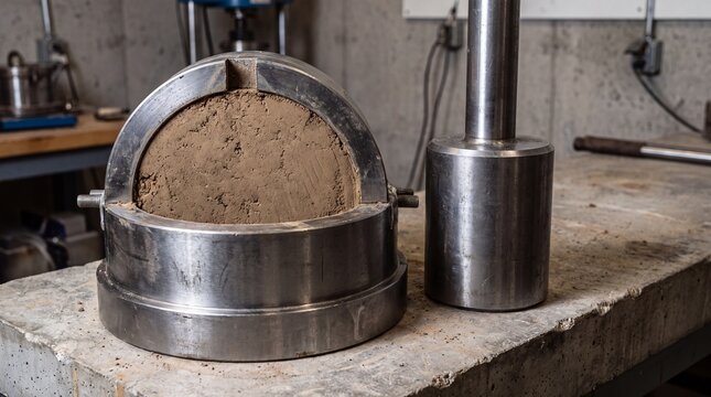 Soil Compaction Test Mold and Rammer in Geotechnical Laboratory